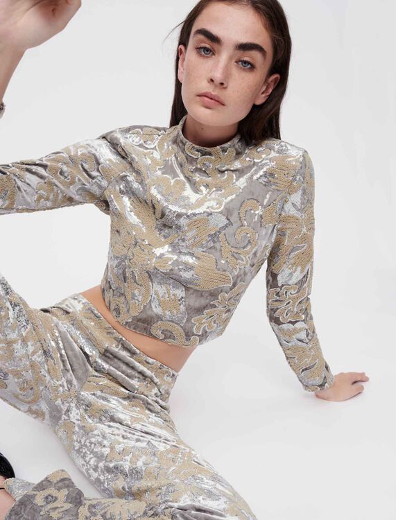 Velvet crop top with sequin embroidery - Tops & Shirts - MAJE
