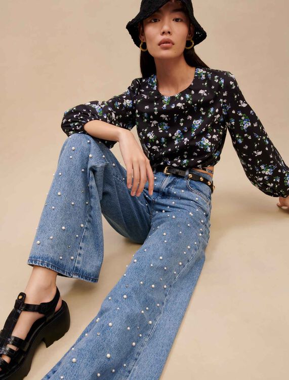 Wide-leg jeans with bead embellishment - Jeans - MAJE