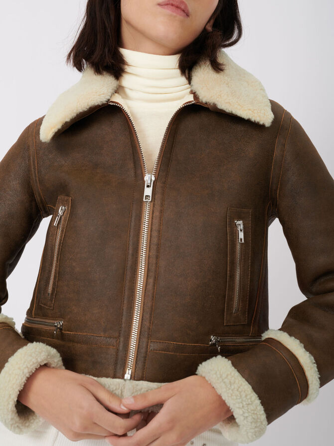 Leather and fur-effect jacket - Eco-friendly - MAJE