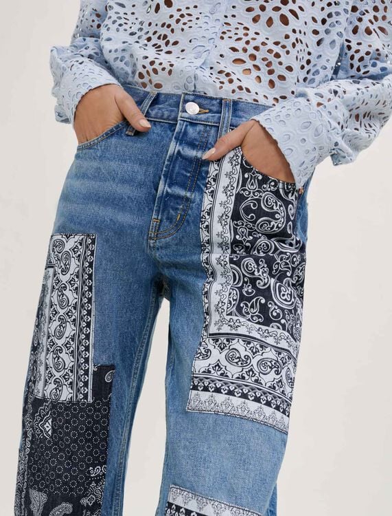 Denim jeans with patches - OFF - MAJE