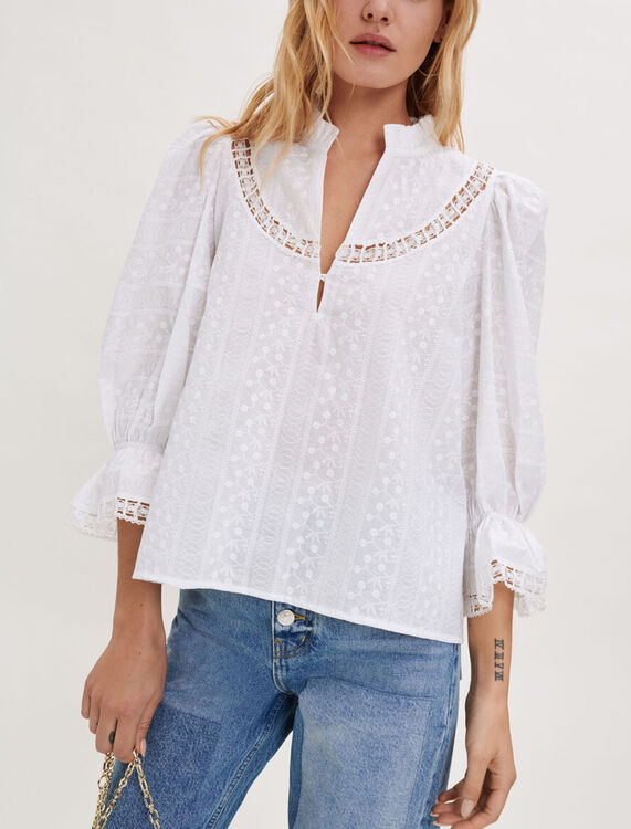 Embroidered cotton blouse - OFF - MAJE