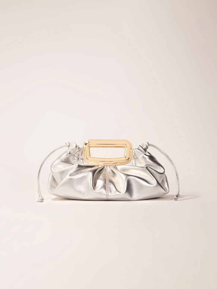 Metal handle metal leather clutch