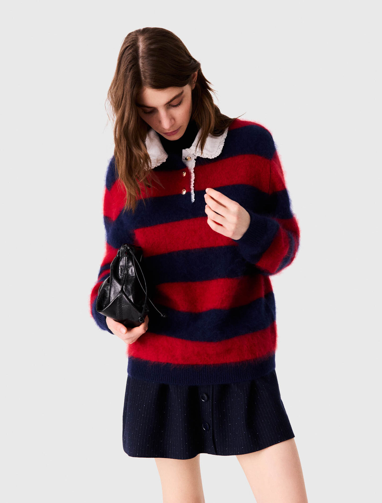 Fluffy jumper with poplin collar