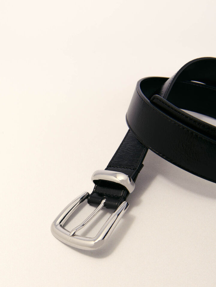Leather belt with square buckle