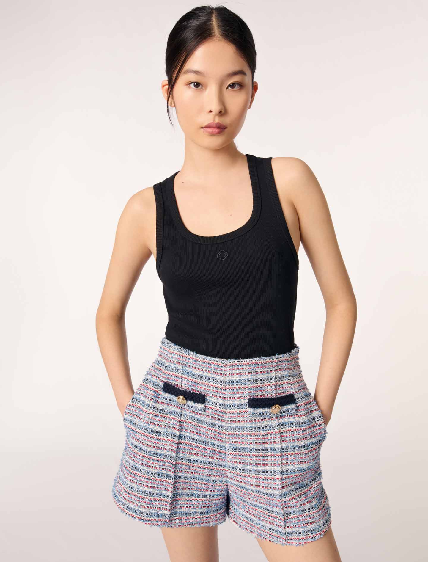 Tweed shorts with contrasting trim Bicolor for Women | Maje