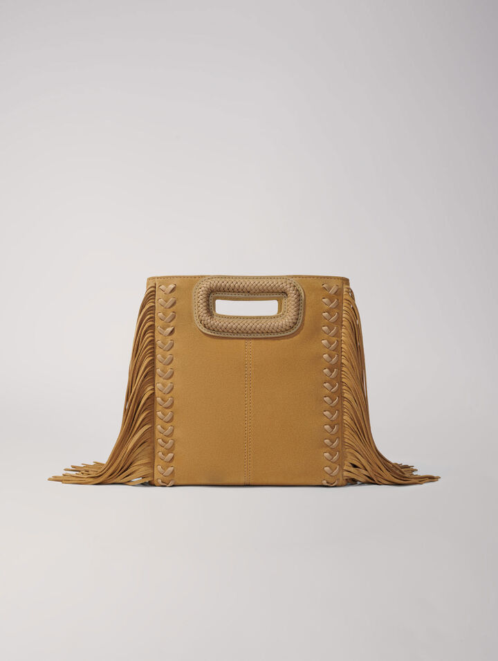 Suede M bag with braided handle