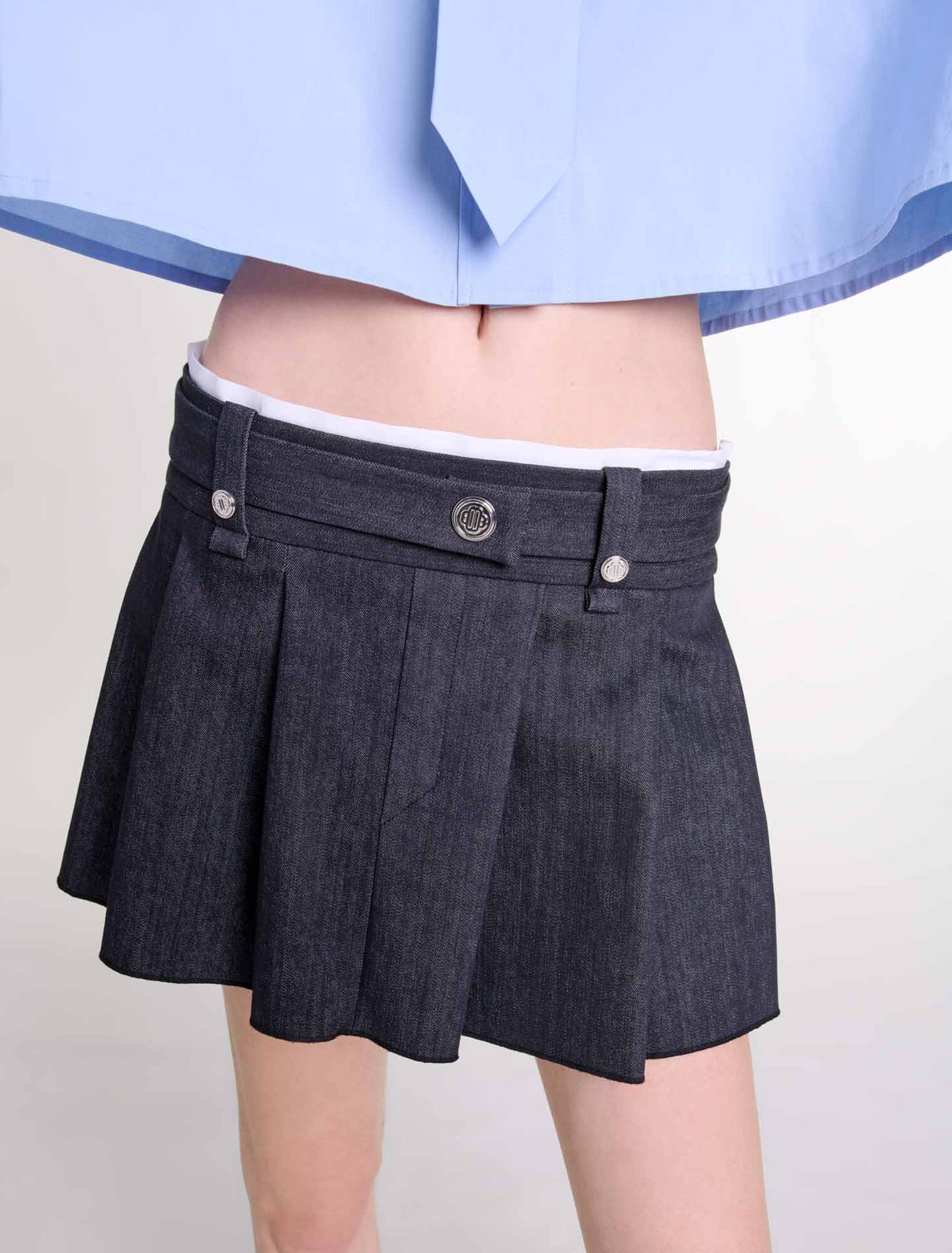Black denim-effect mini skirt