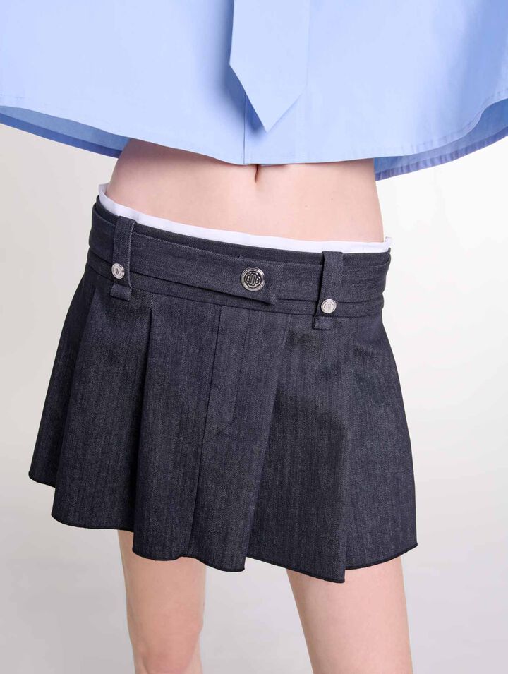 Black denim-effect mini skirt