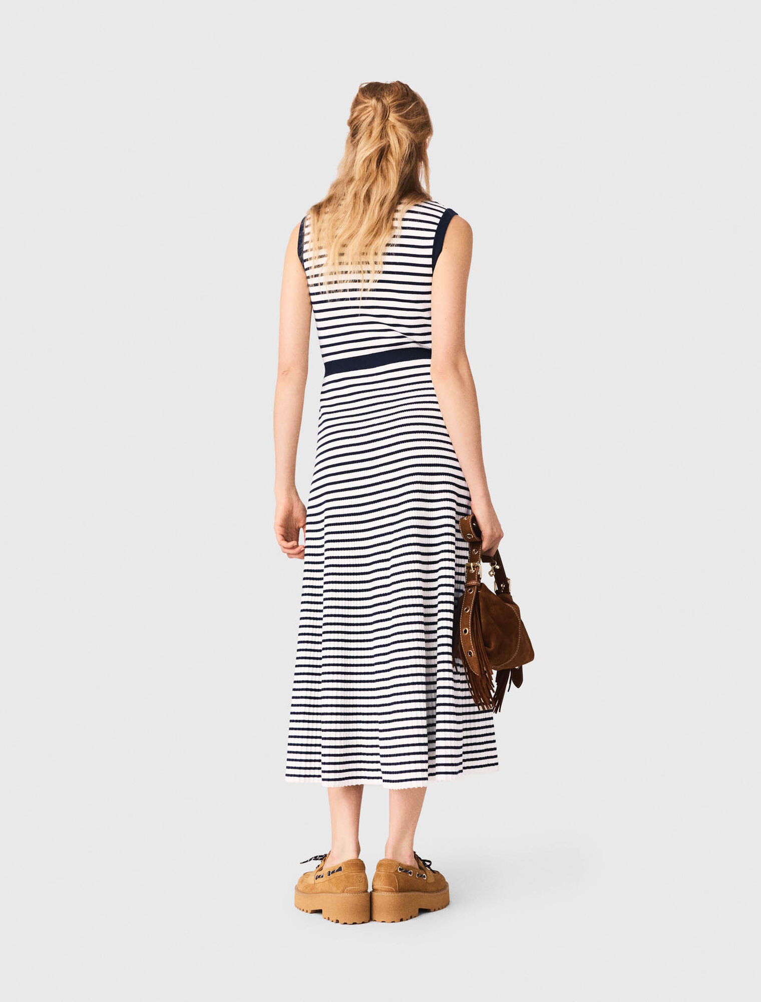 Breton stripe knit maxi dress