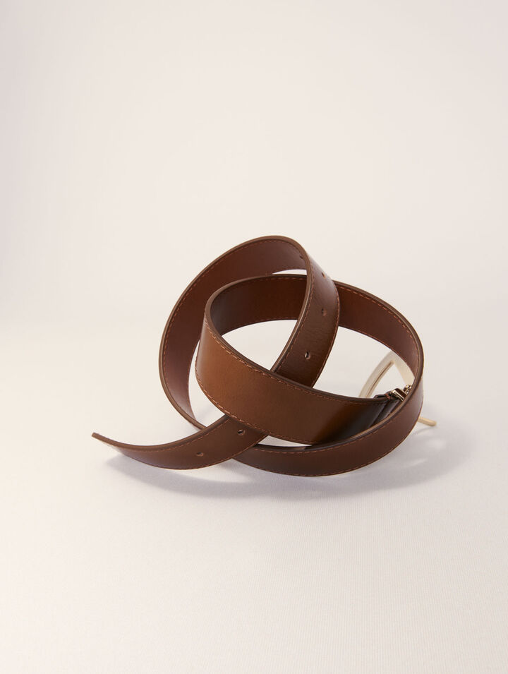 Leather belt with square buckle