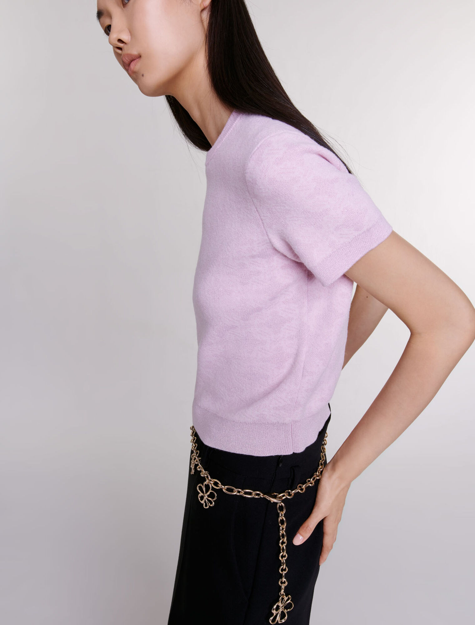 Cropped jacquard knit jumper