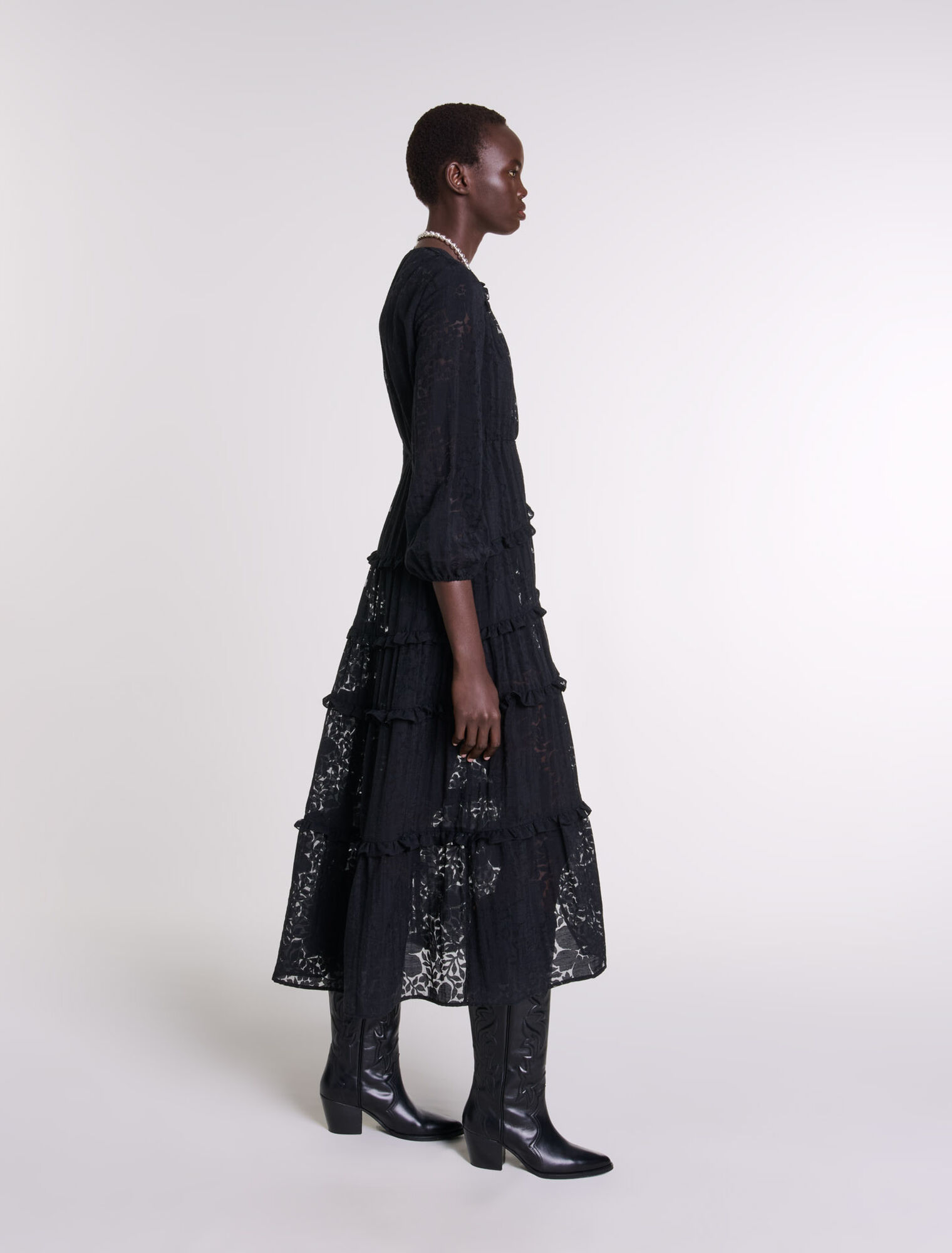 Ruffled patterned maxi dress