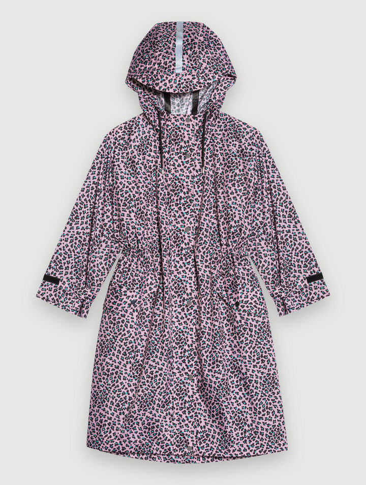 Water-repellent leopard-print coat