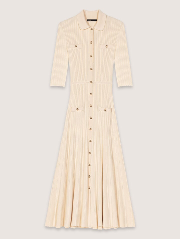 Maje Sequin Knit Midi Dress In Beige