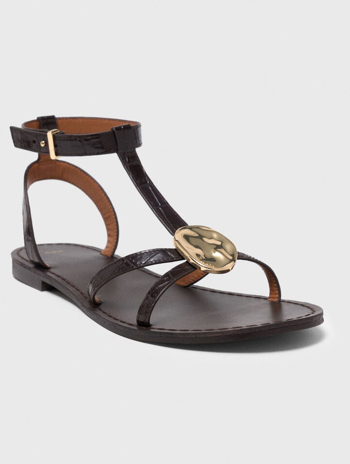 Flat leather strap sandals