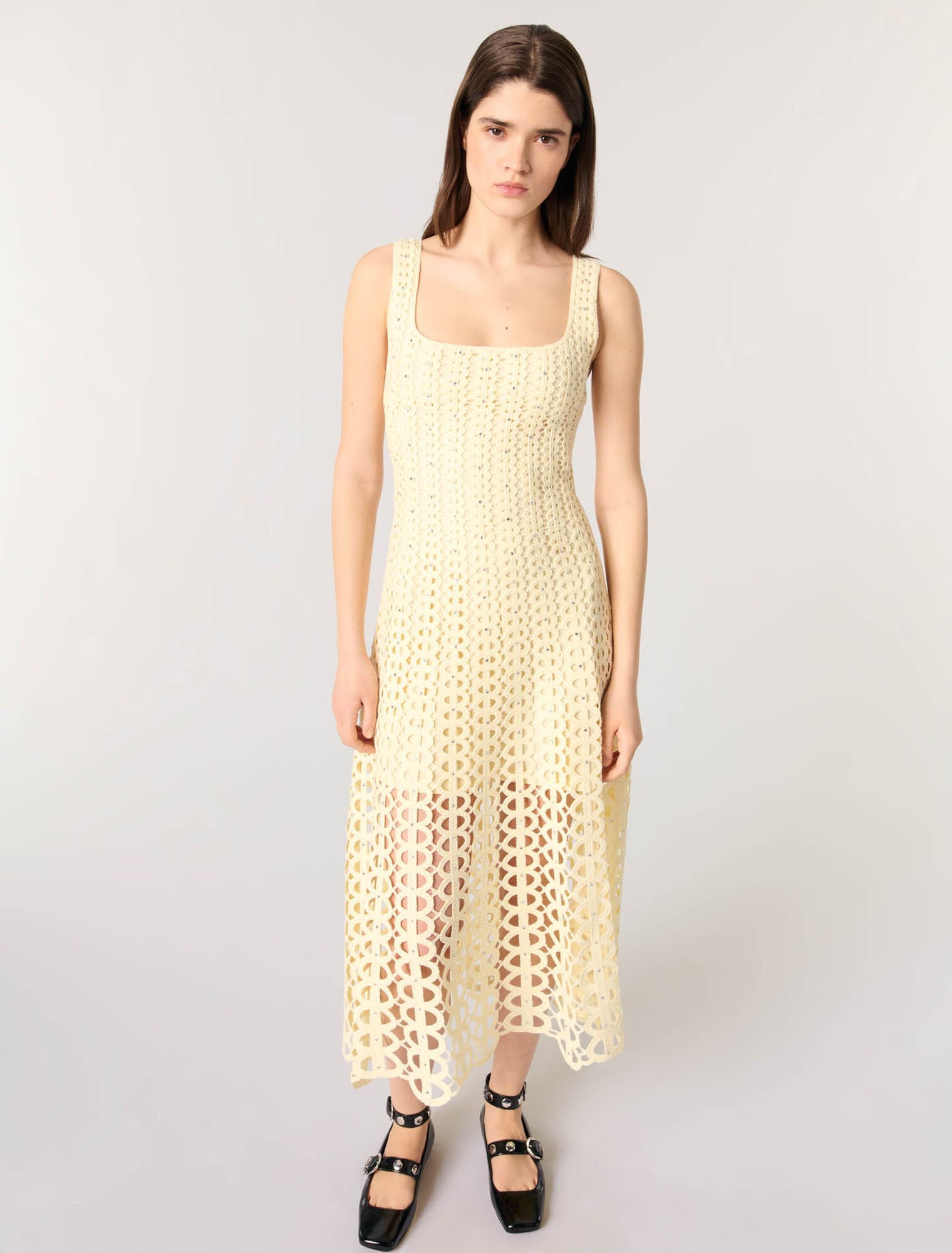 Rhinestone crochet midi dress