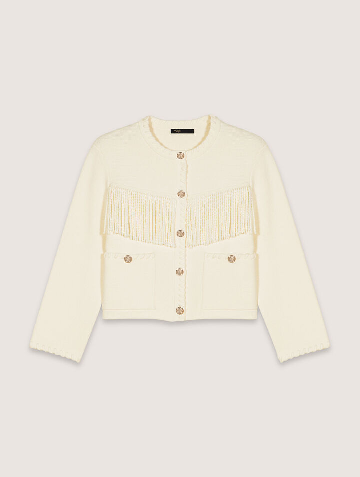Maje Fringed Cardigan In Ecru