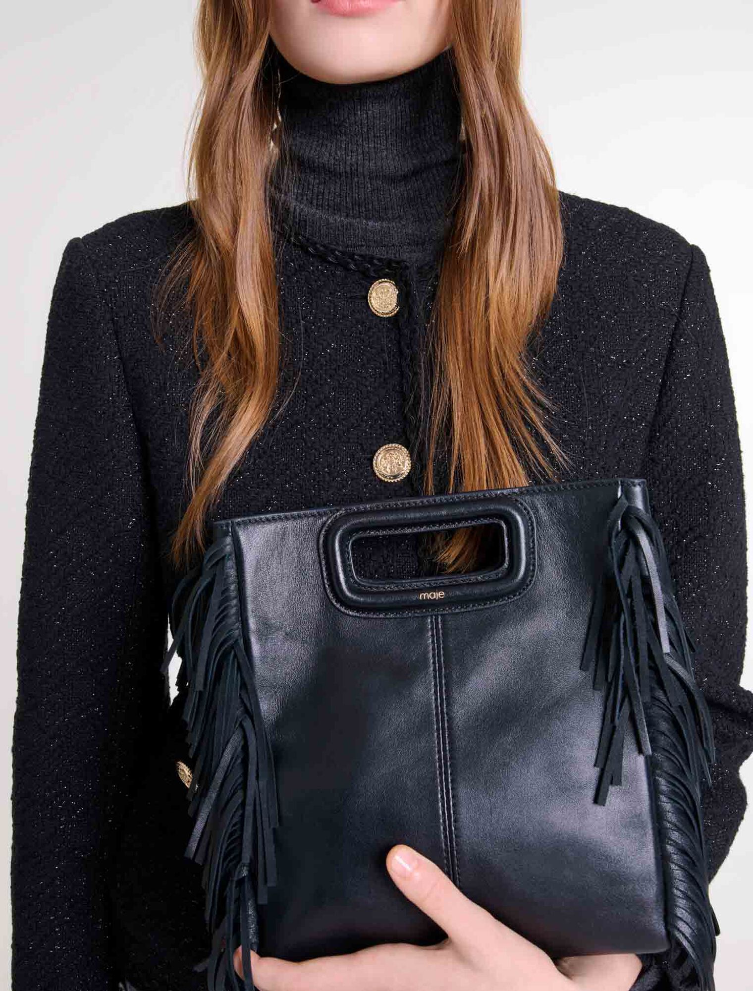 Smooth leather M bag with fringing