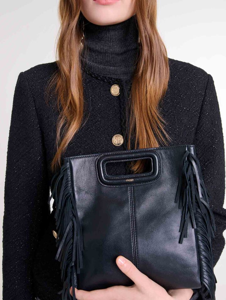 Smooth leather M bag with fringing