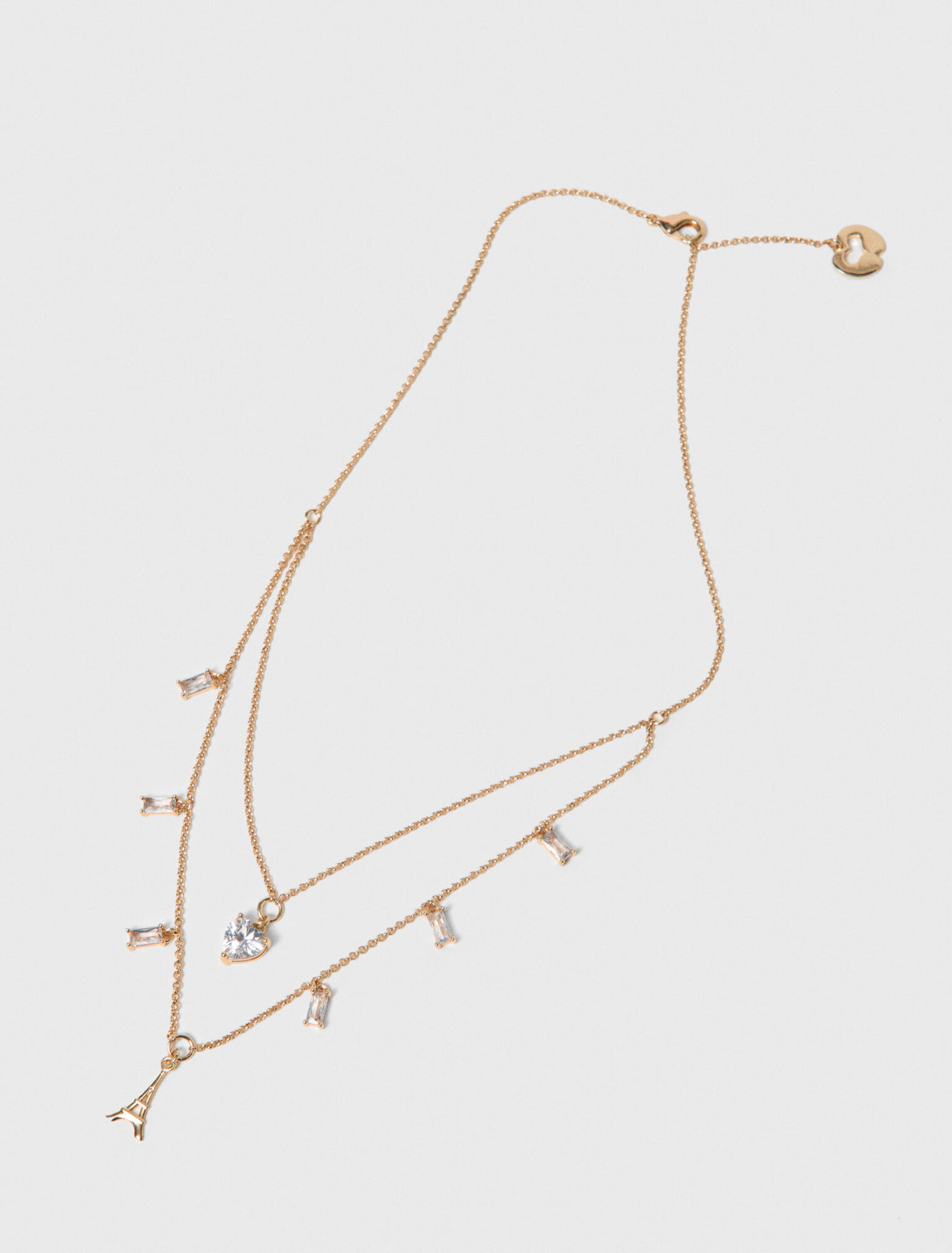 Double rhinestone charm necklace