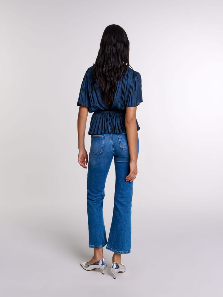 Pleated short-sleeved top