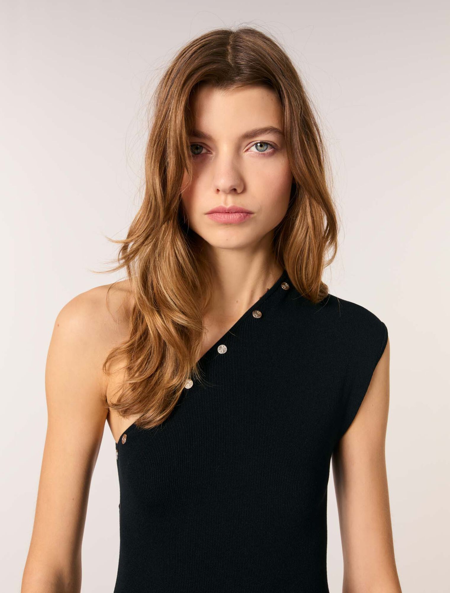 Asymmetric knit maxi dress