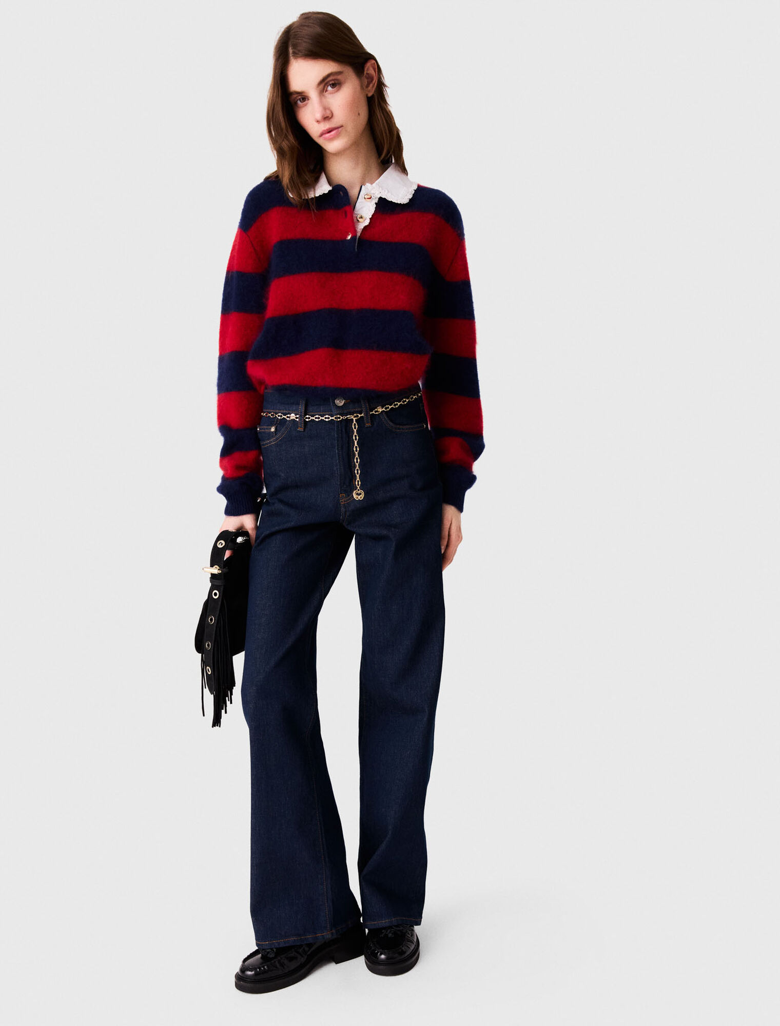 Wide-leg jeans with chain-link belt