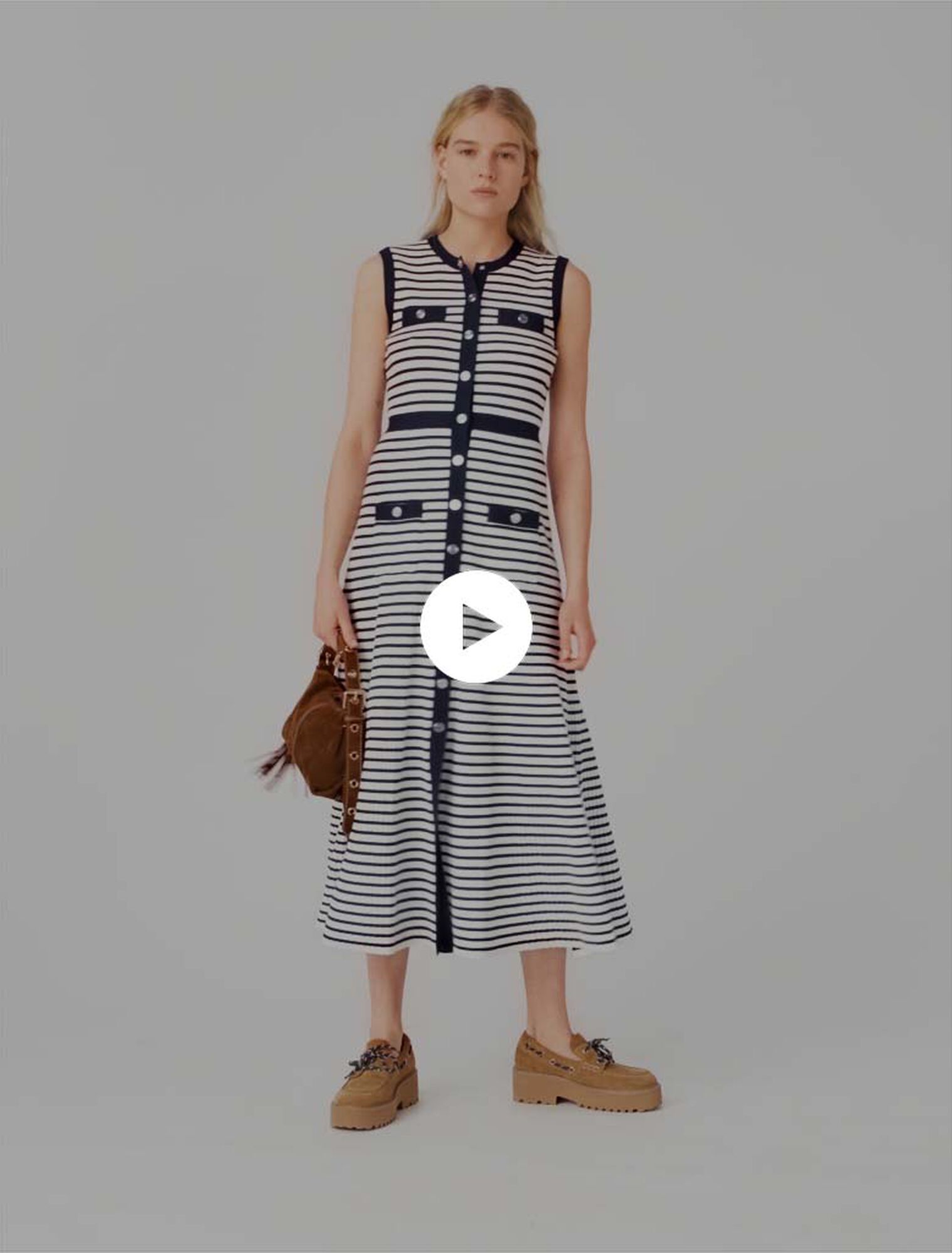 Breton stripe knit maxi dress