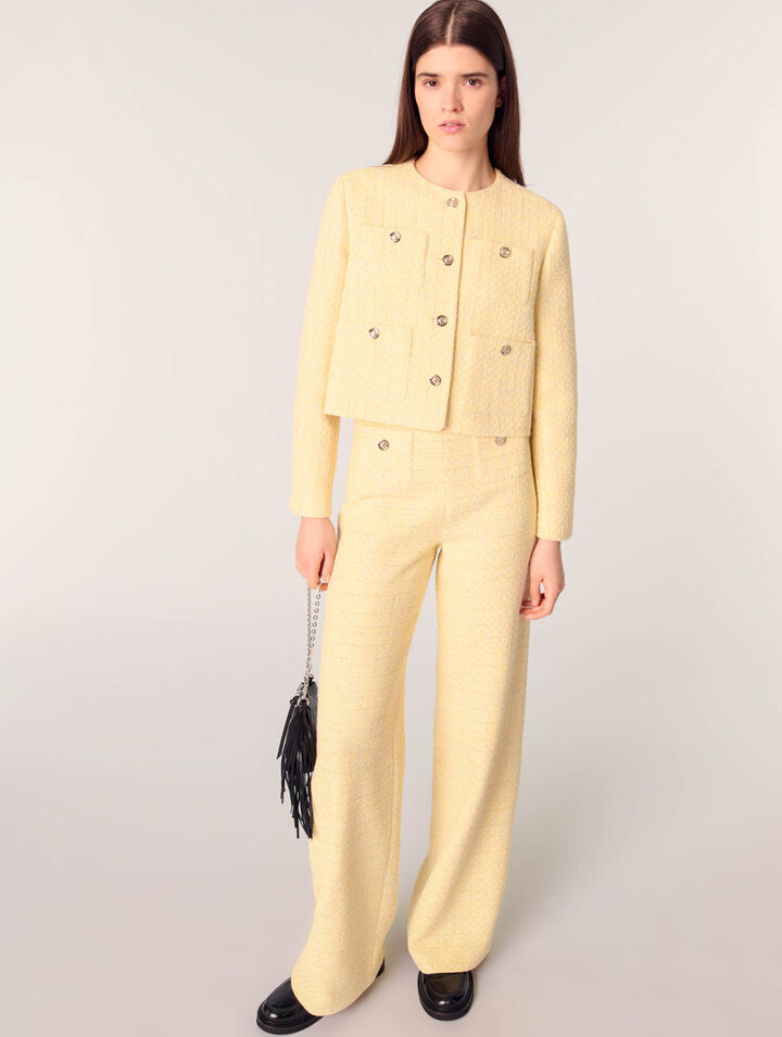 Straight-leg tweed/lurex trousers