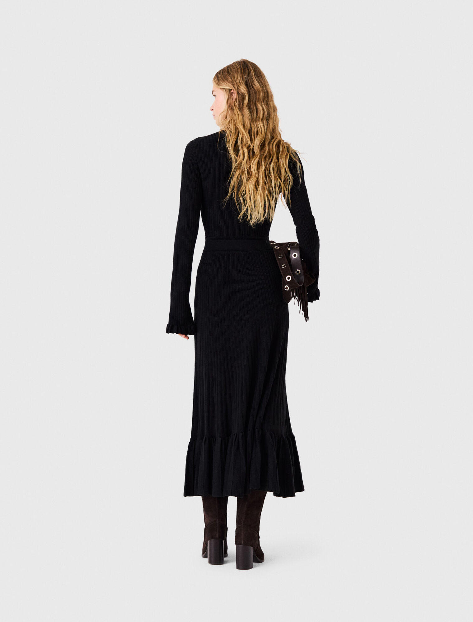 Ruffled knit maxi dress