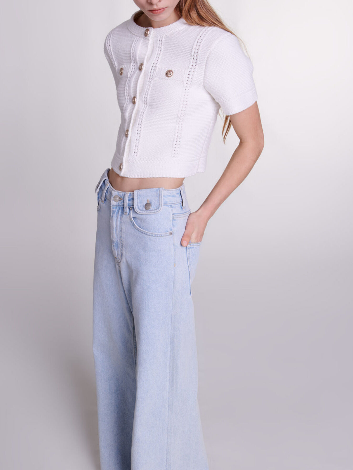 Short-sleeved knit cardigan White for Women | Maje