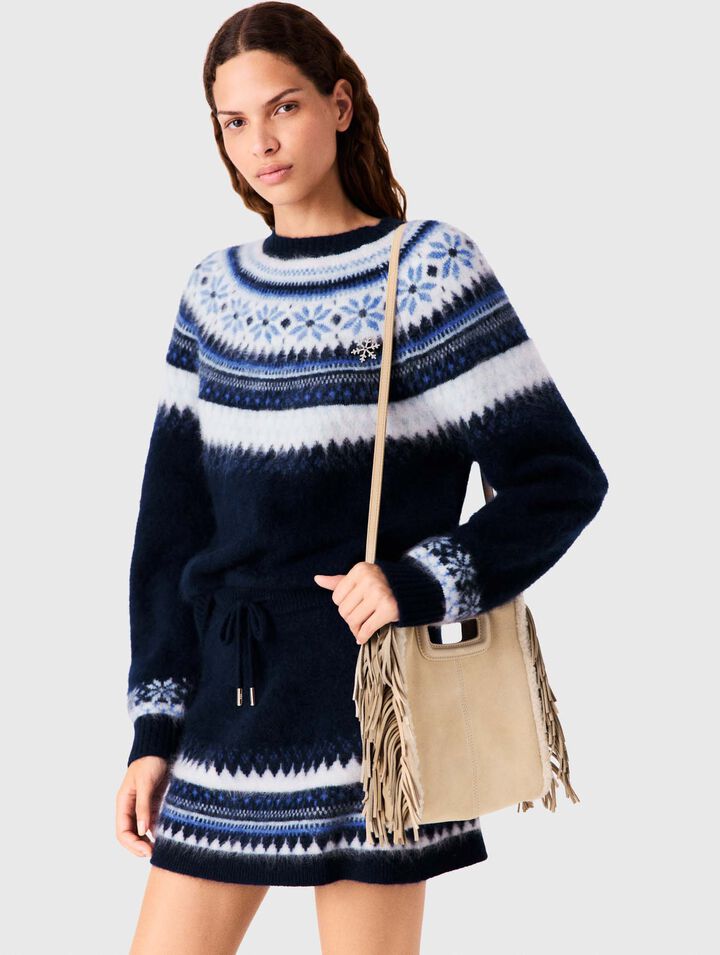 Suede and fur-effect M bag