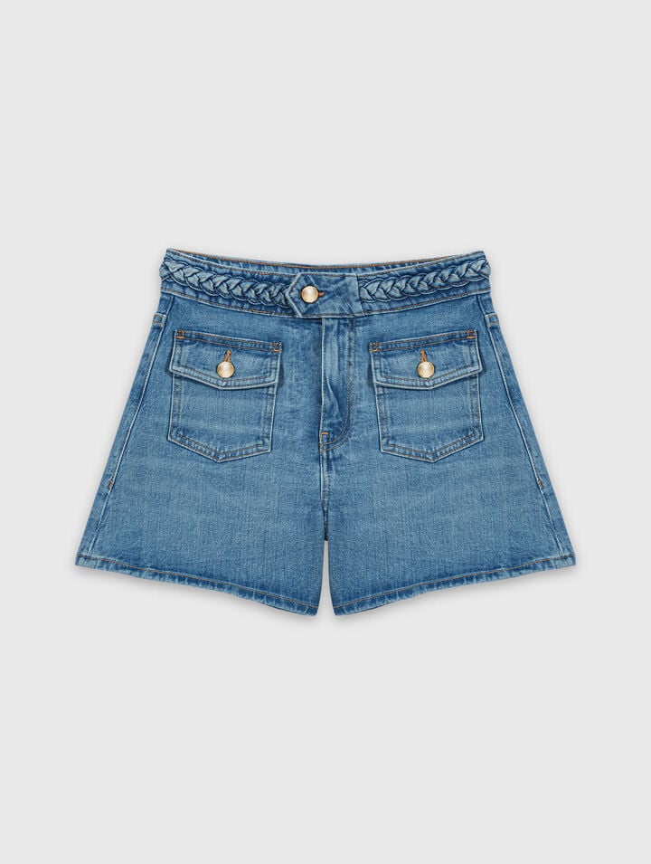Braided denim shorts