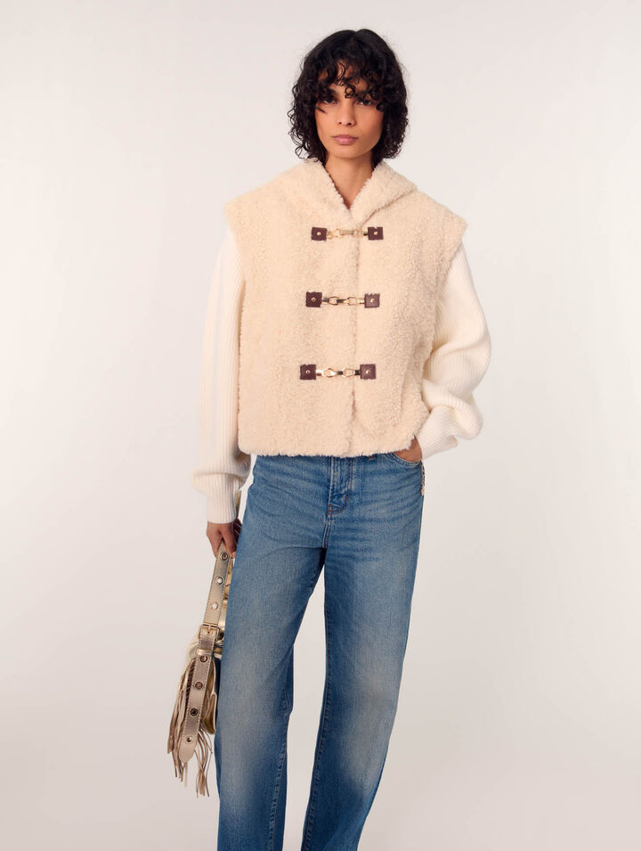 Dual-material faux fur jacket