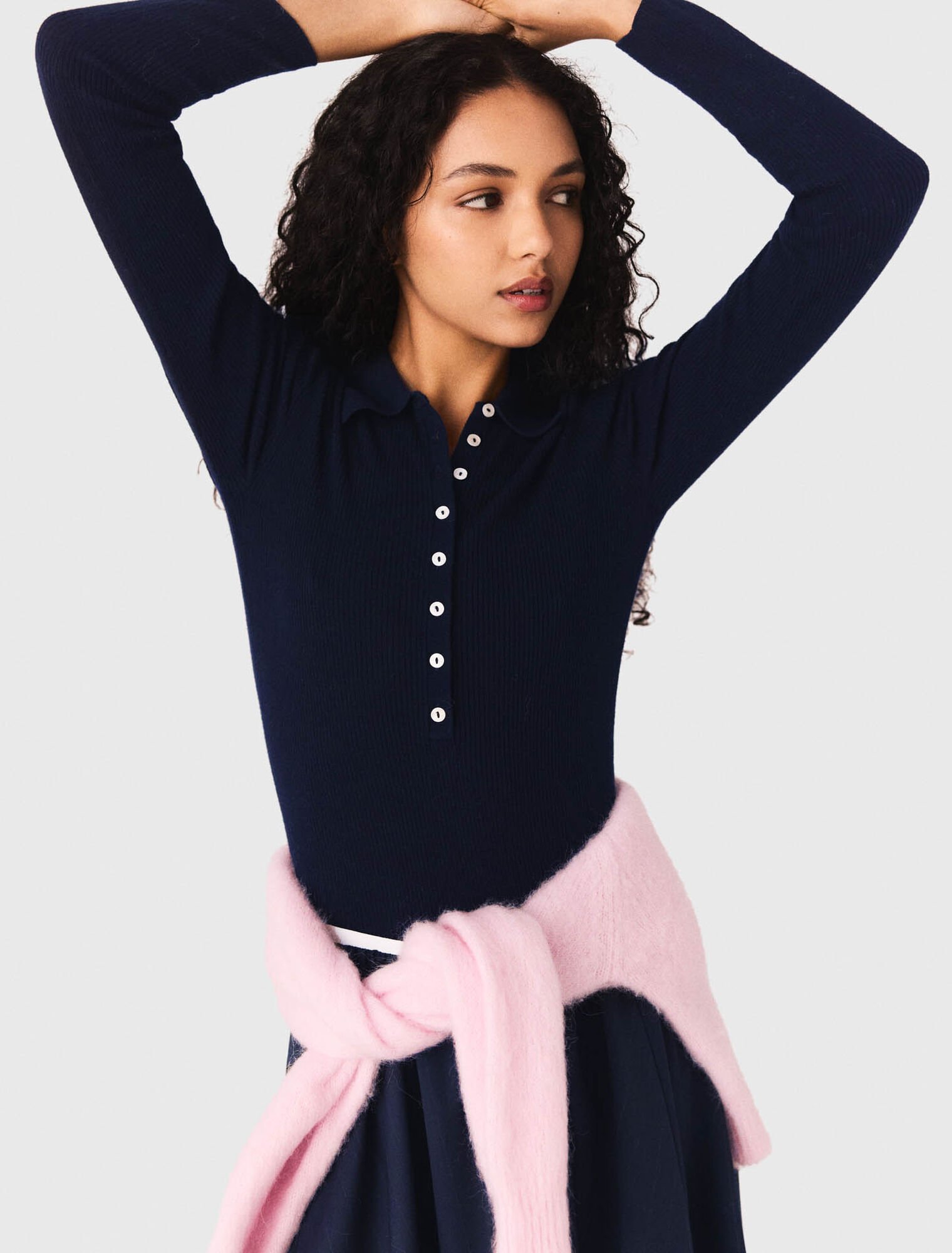 Polo collar ribbed jumper