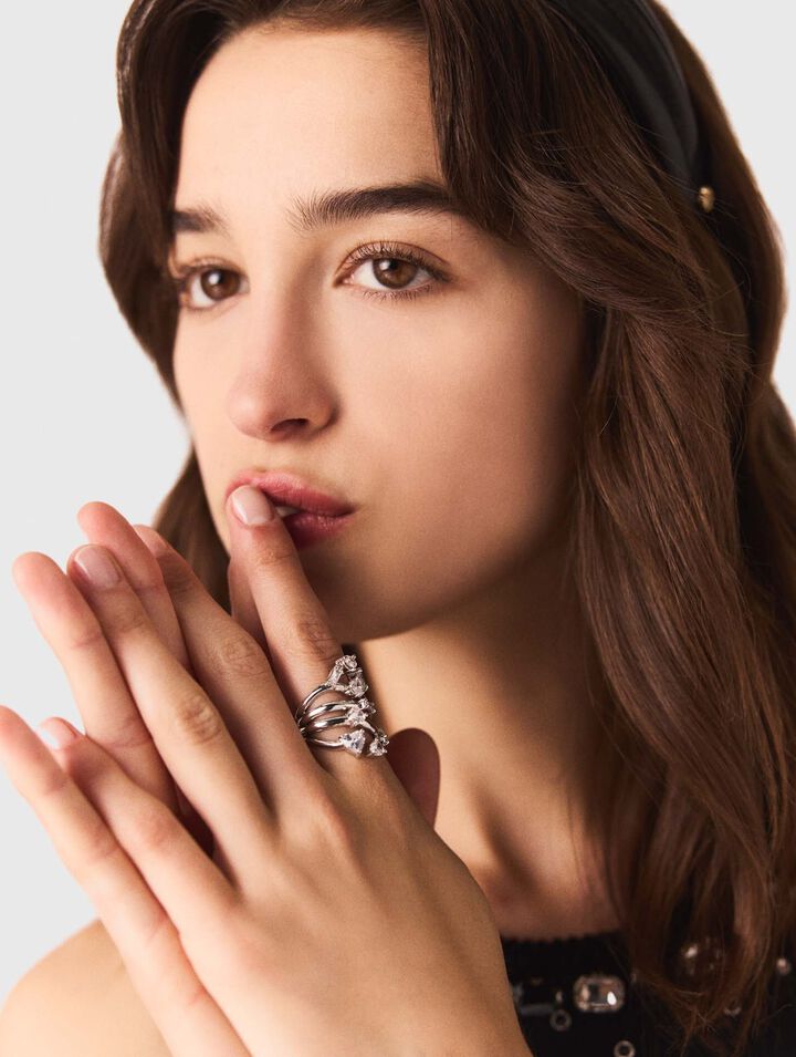 Rhinestone multi-row ring