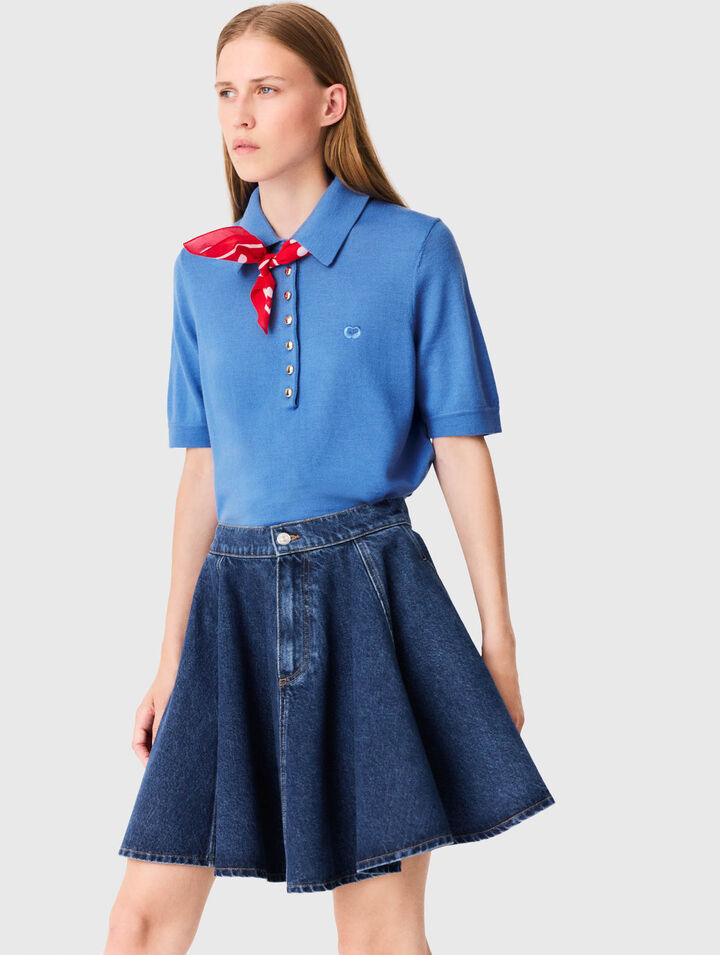 Short flared denim skirt