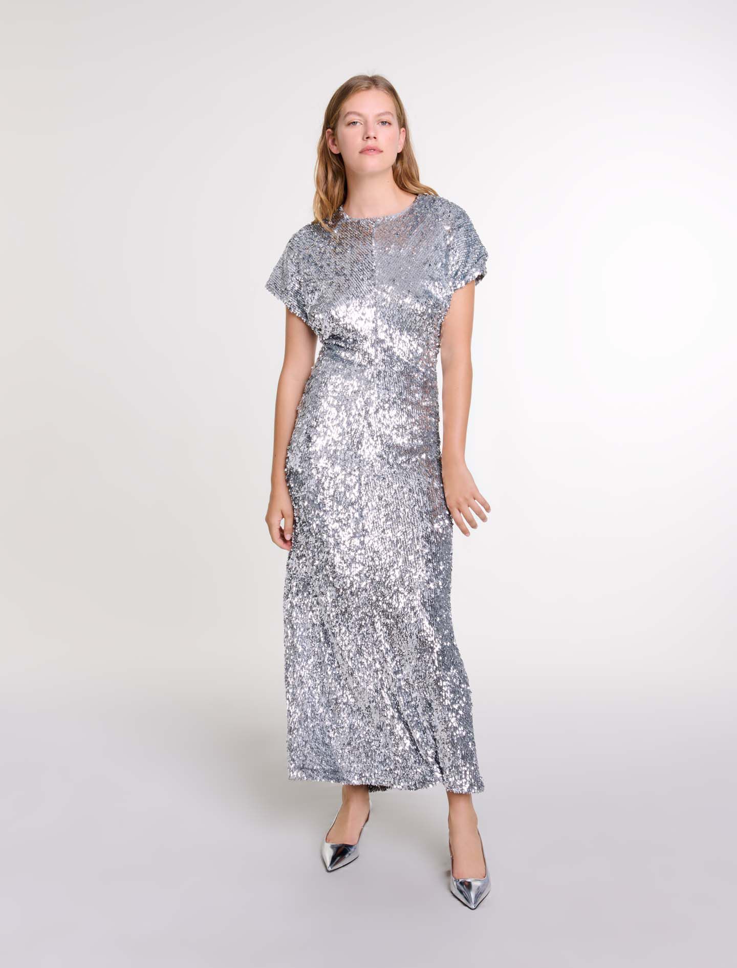 Silver sequin maxi dress sales