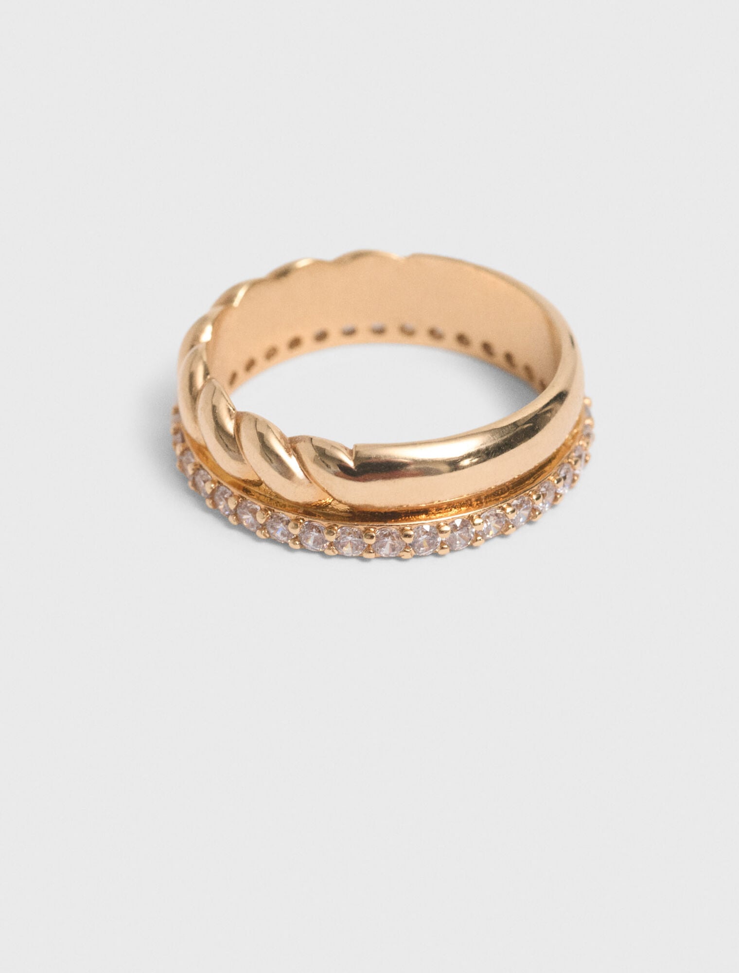 Twisted gold rhinestone ring