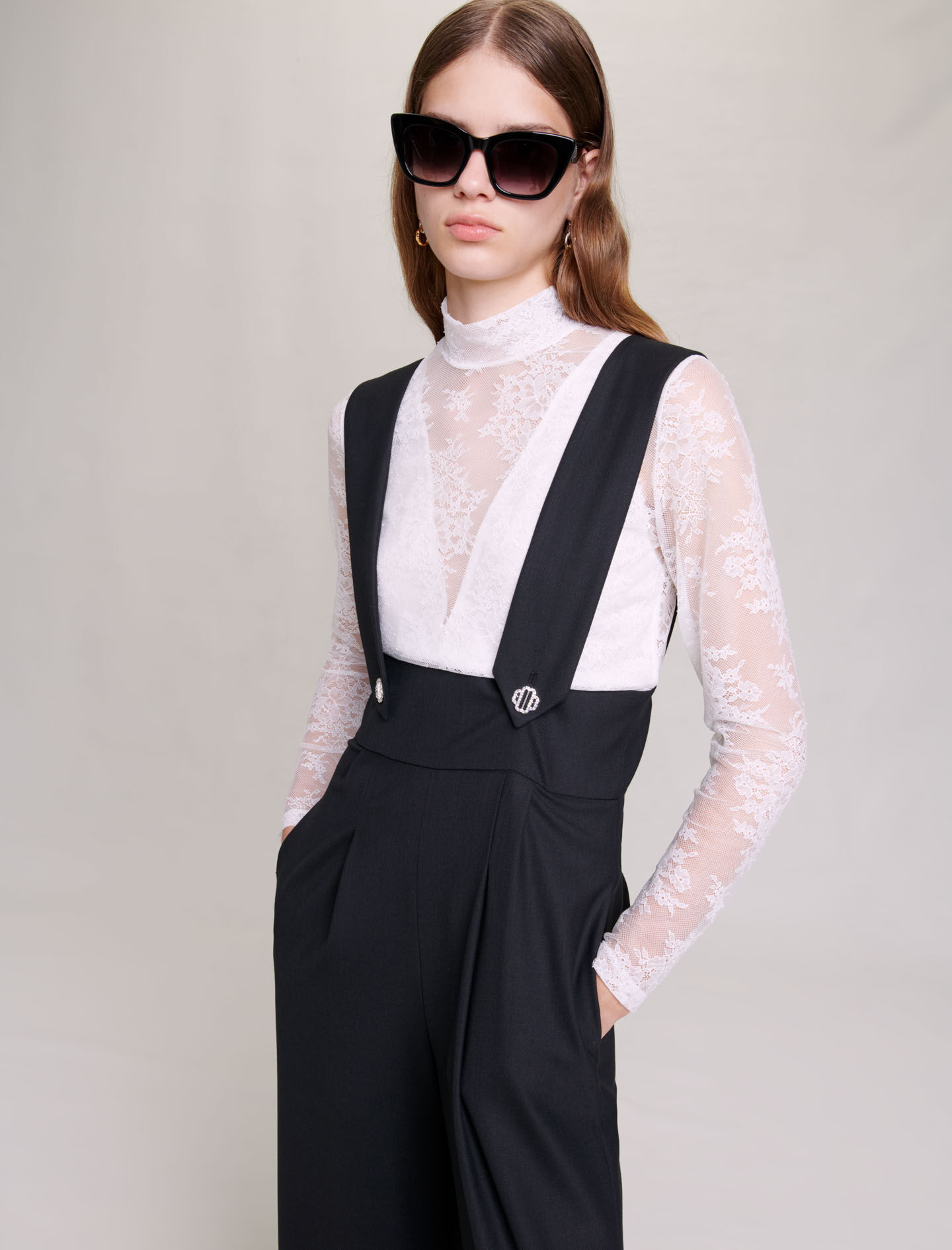 Wide leg trousers with braces cheap