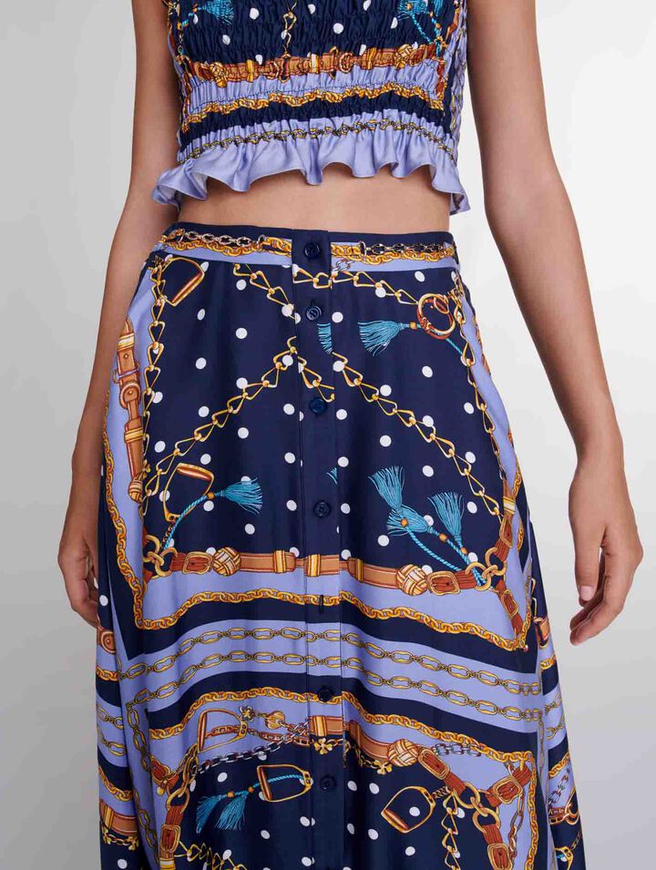 Satin-effect patterned short skirt 