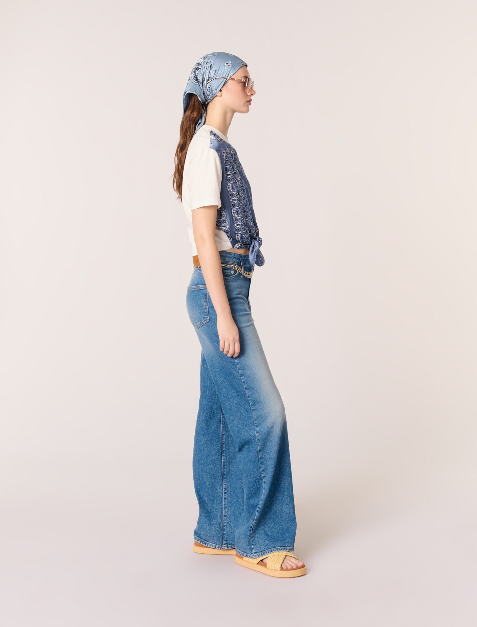 Tie-front T-shirt with print