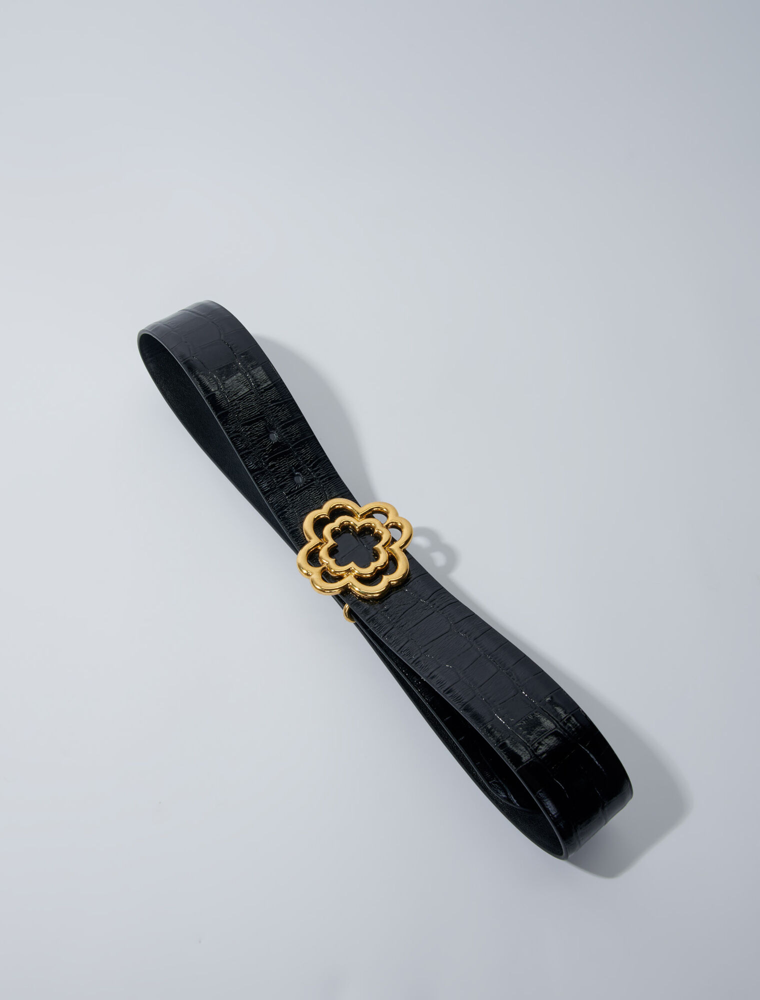 Croc-effect leather double M belt