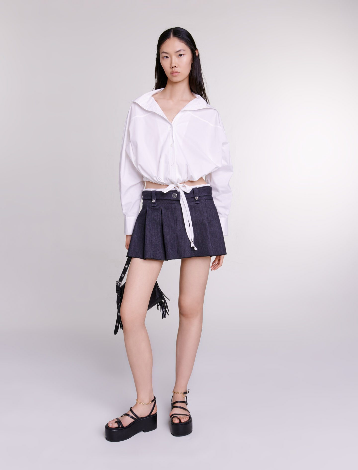 Black denim-effect mini skirt - Mini skirts | Maje