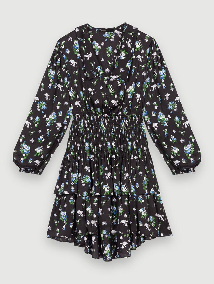 Smocked floral-print dress