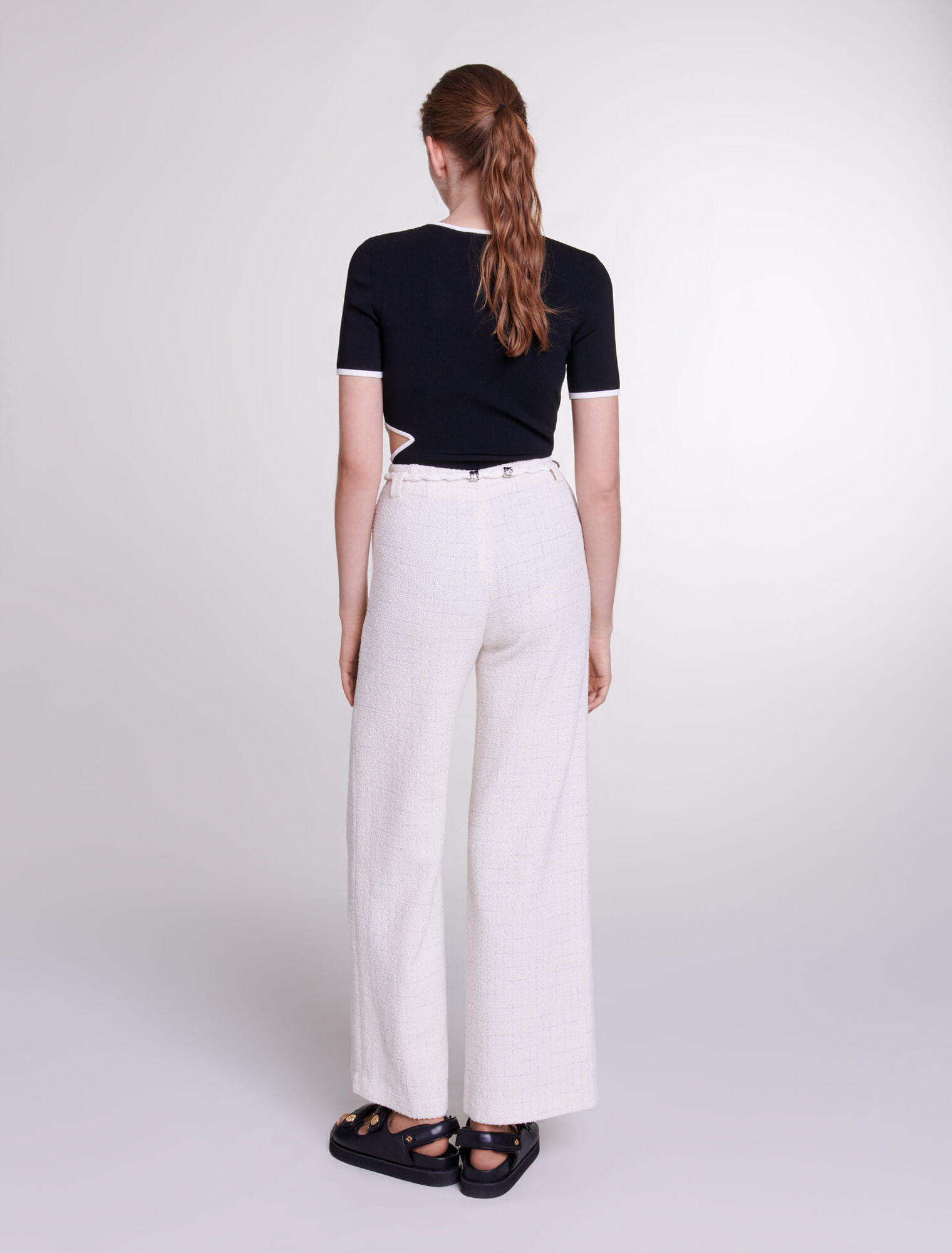 Metallic thread tweed trousers