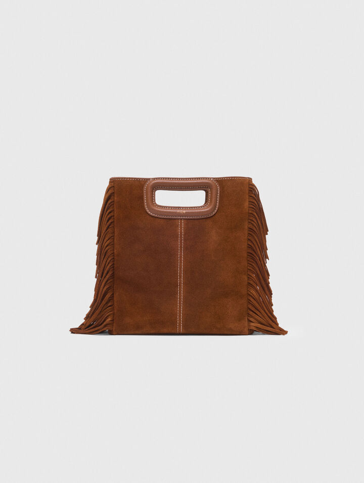 Topstitched suede M bag