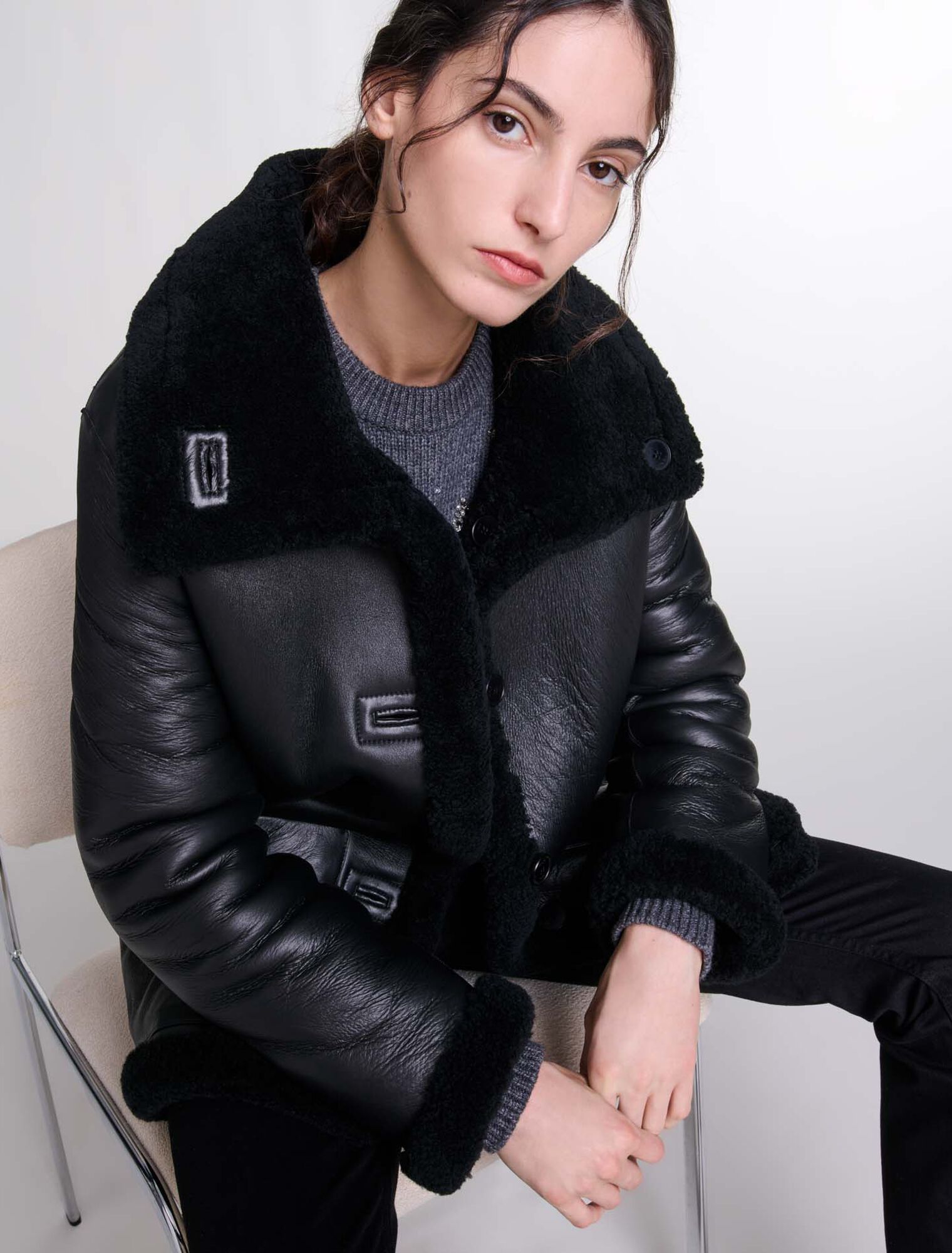 Reversible leather coat