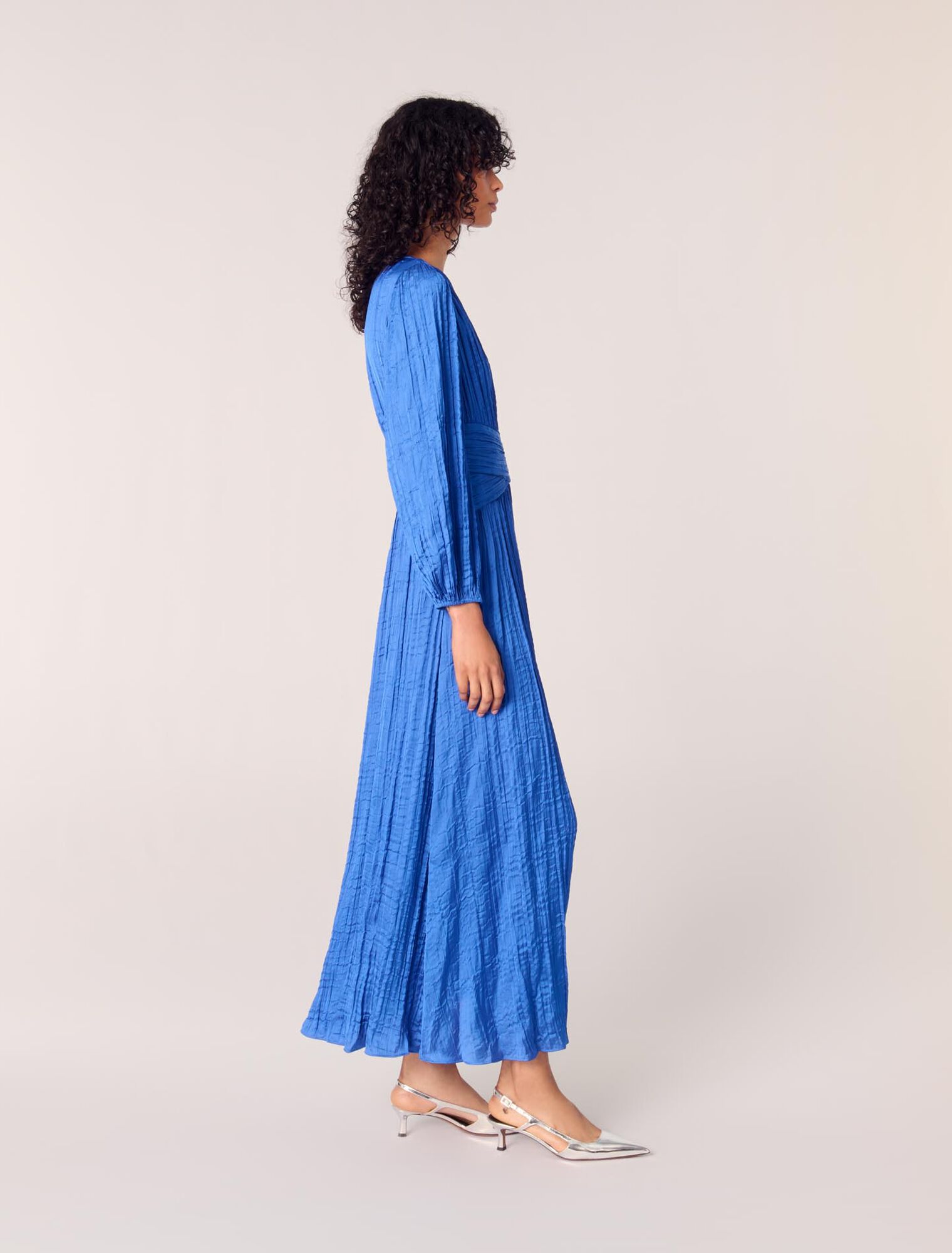 Pleated satin maxi dress