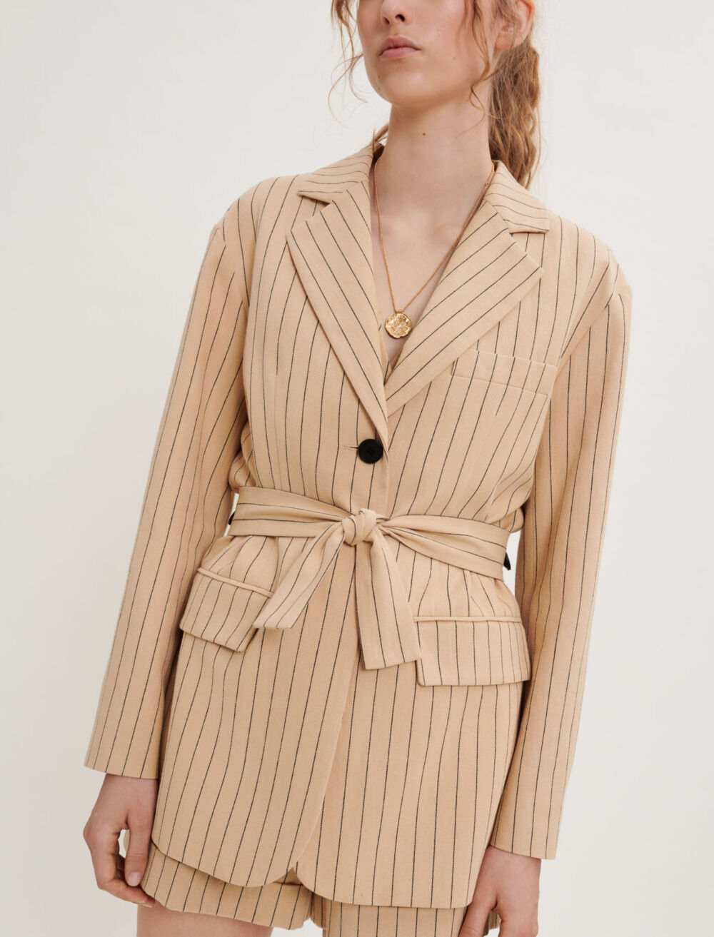 Belted striped jacket